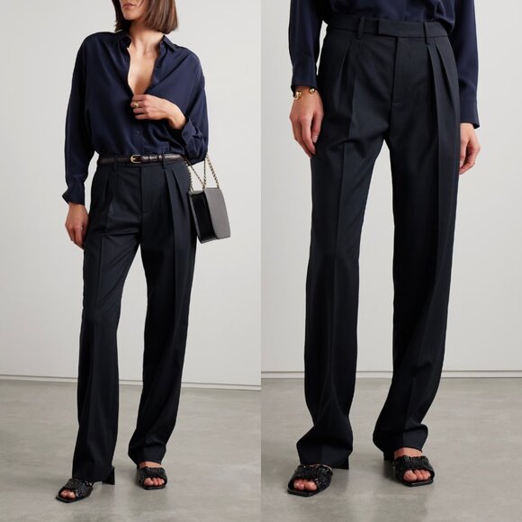 Nili Lotan Alphonse Pants Straight Leg Pleated Front Black Virgin Wool Sz 2 - Picture 1 of 10